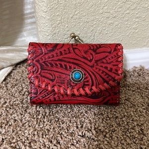 Myra Wallet Red Tooled Leather